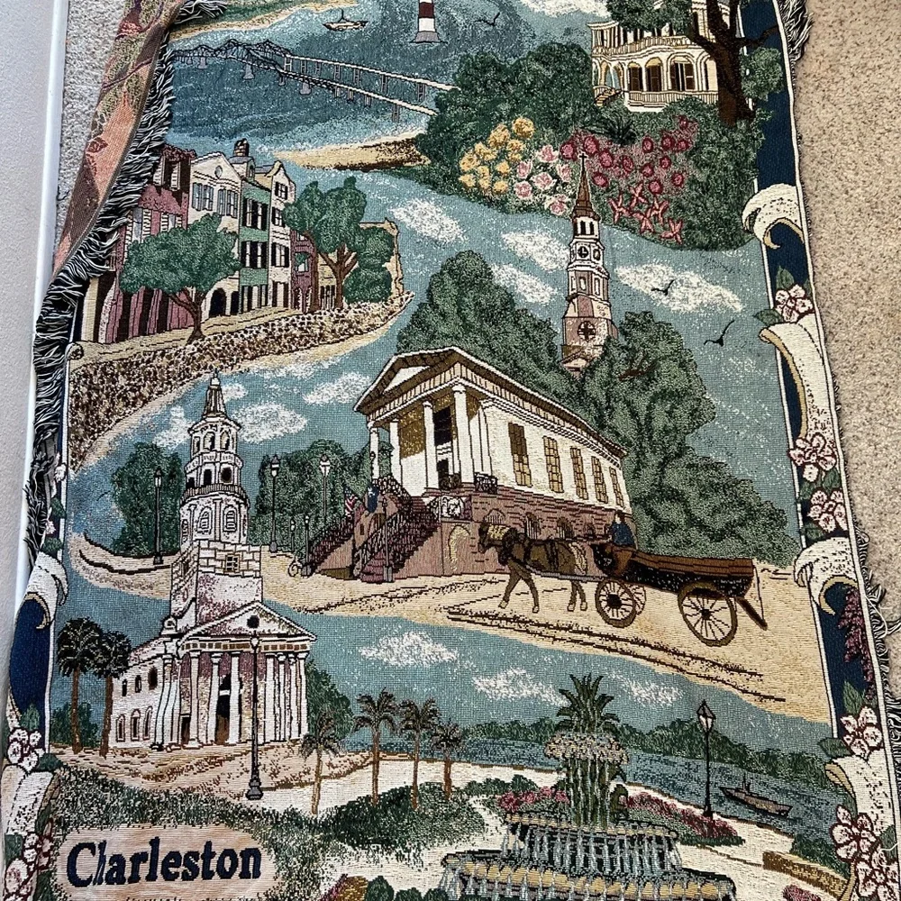 VNTG CHARLESTON TAPESTRY throw Blanket WALL Hanging Art Artistic Christmas 72x50